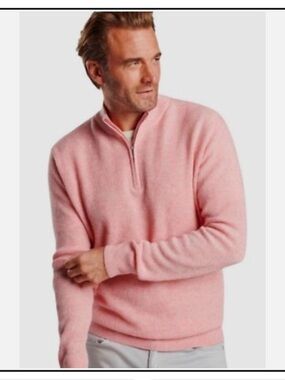Peter Millar Light Pink Cashmere/Linen Quarter-zip Ribbed Sweater Men’s Medium